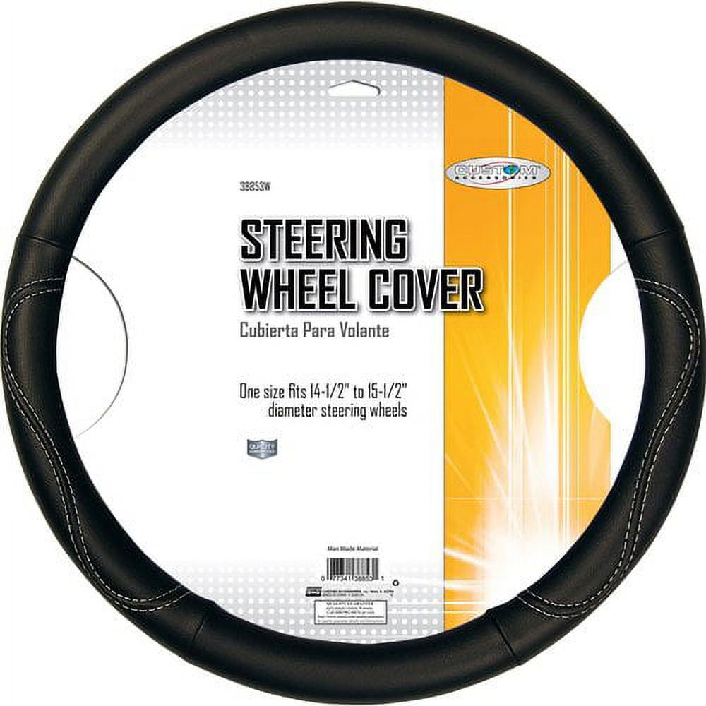 Unique Accessories 38853 Leatherette Steering Wheel Cover- Black