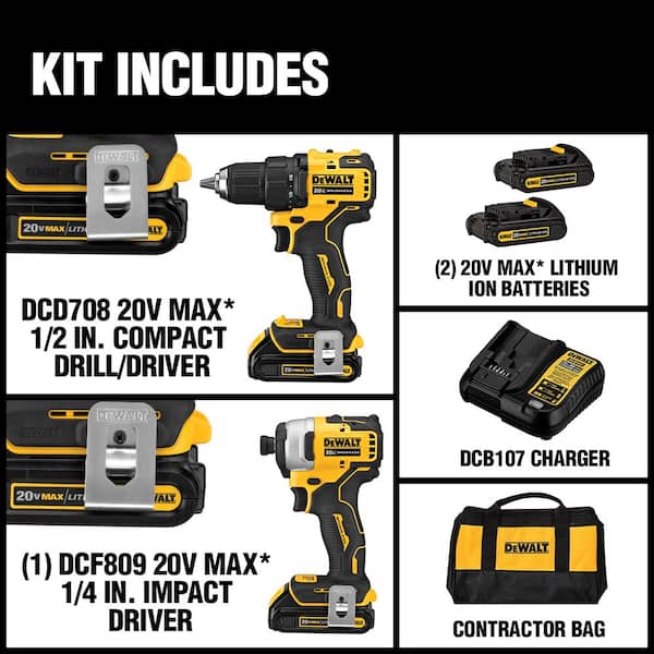ATOMIC 20V MAX Cordless Brushless Compact Drill/Impact 2 Tool Combo Kit with (2) 1.3Ah Batteries, Charger, and Bag