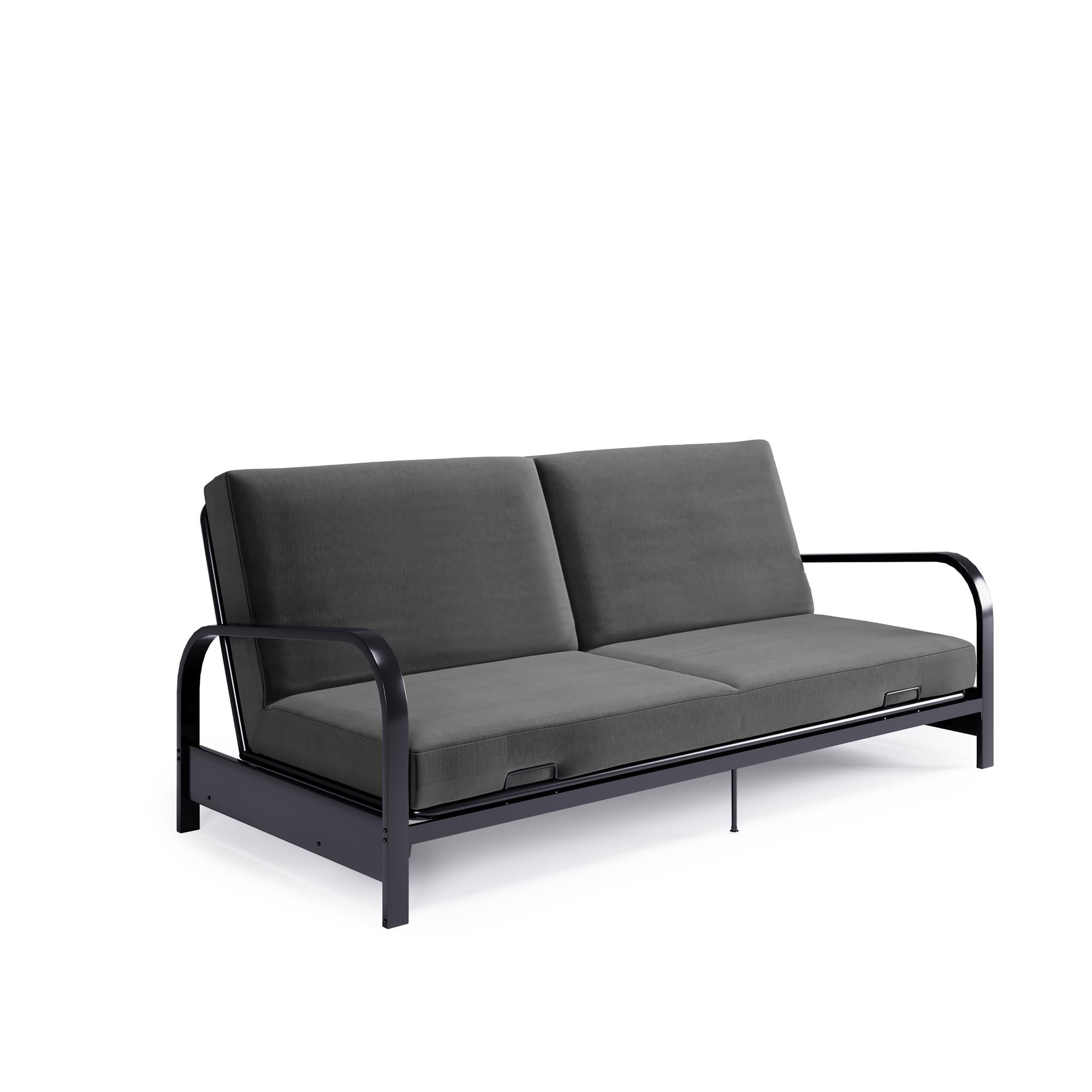 DHP College Metal Arm Futon, Black Frame with Gray Mattress