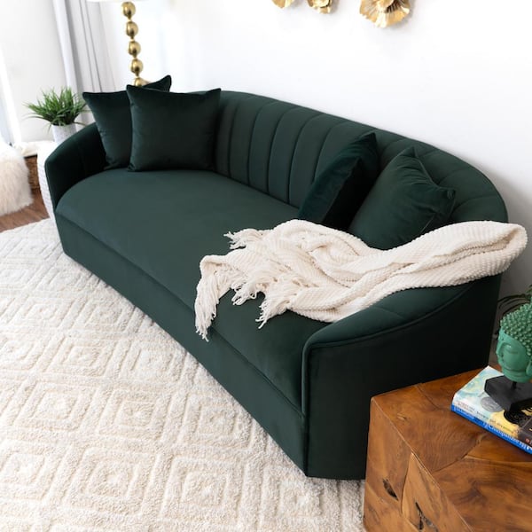 Kunt 88 in. W Round Arm Modern Japandi Style Velvet Sofa Couch in Green