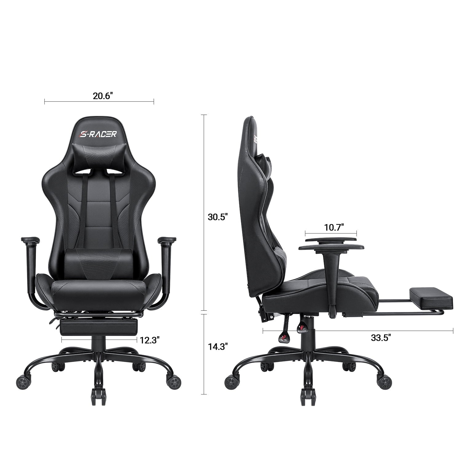 Homall Gaming Chair Massage Office Chair High Back PU Leather Chair with Footrest, Black