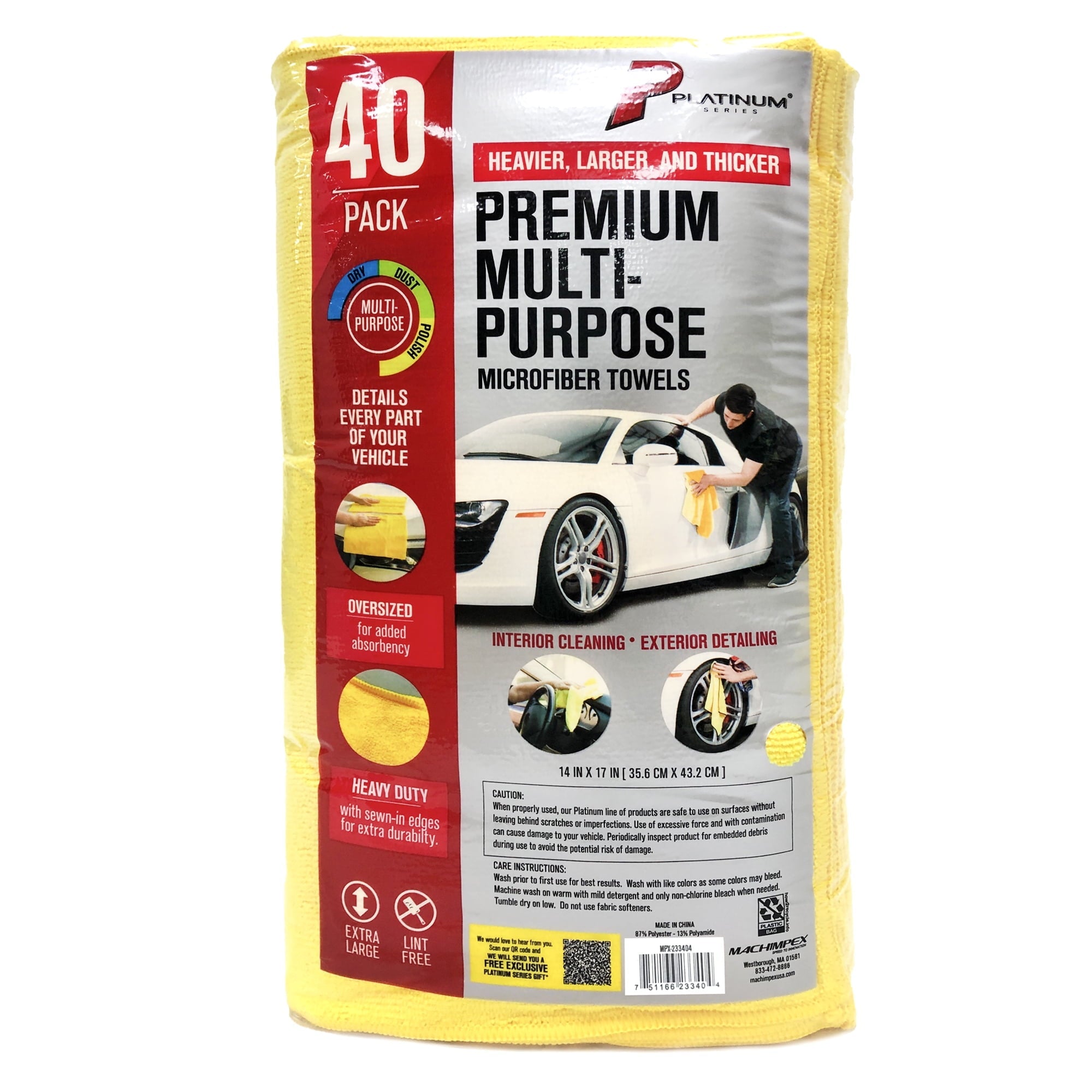Platinum Series Premium Heavy Duty Multi-Purpose Microfiber Towel, Cleaning, Detailing, 40 Pack, Yellow