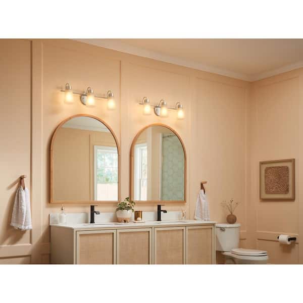 Erma 23 in. 3-Light Brushed Nickel Traditional Bathroom Vanity Light with Satin Etched Glass Shades