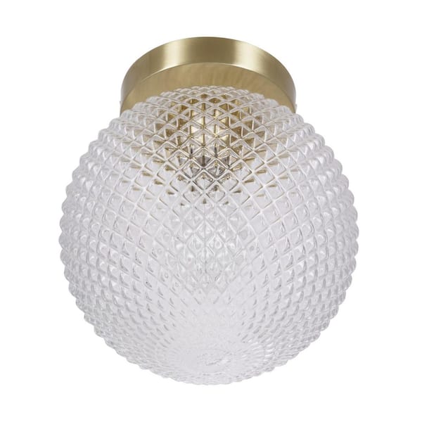 Walsh 8 in. 1-Light Antique Brass Flush Mount with Prismatic Glass Shade