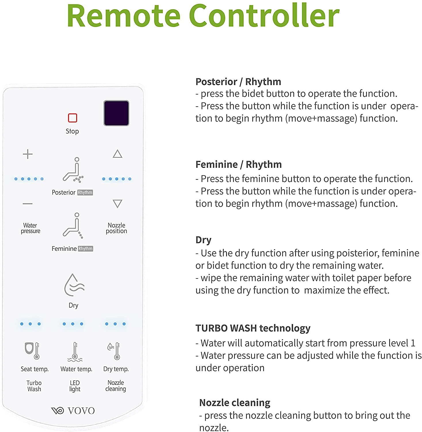 VOVO STYLEMENT VB-6000SE Electronic Bidet, Elongated, UV LED Sterilization, Heated Seat, Warm Dry and Water, Self Cleaning Full Stainless Nozzle, Made in Korea - White