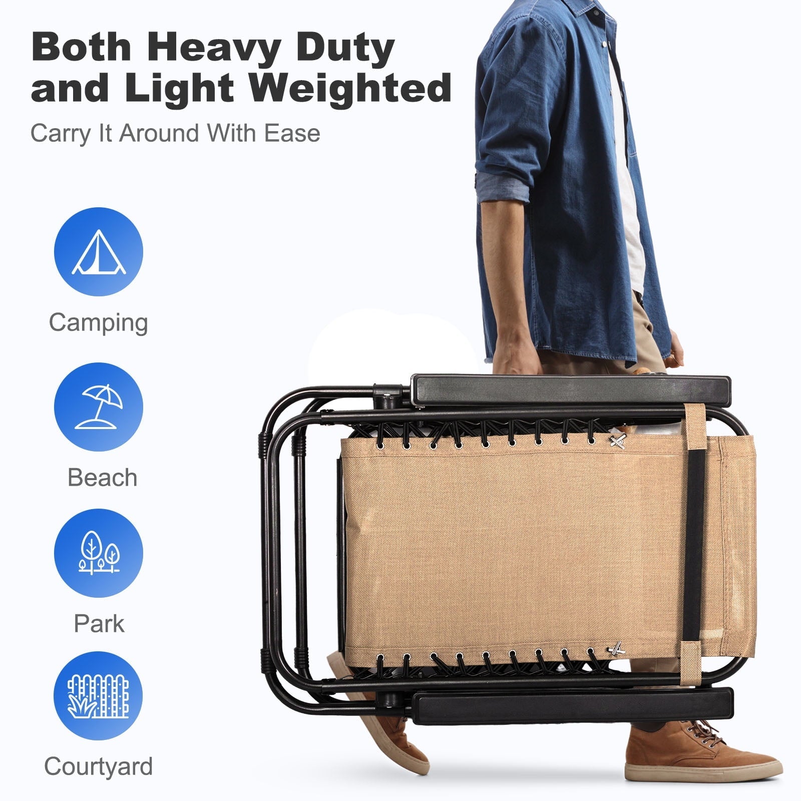 Nazhura Set of 2 Relaxing Recliners Patio Chairs Adjustable Steel Mesh Zero Gravity Lounge Chair Recliners with Pillow and Cup Holder (Khaki)