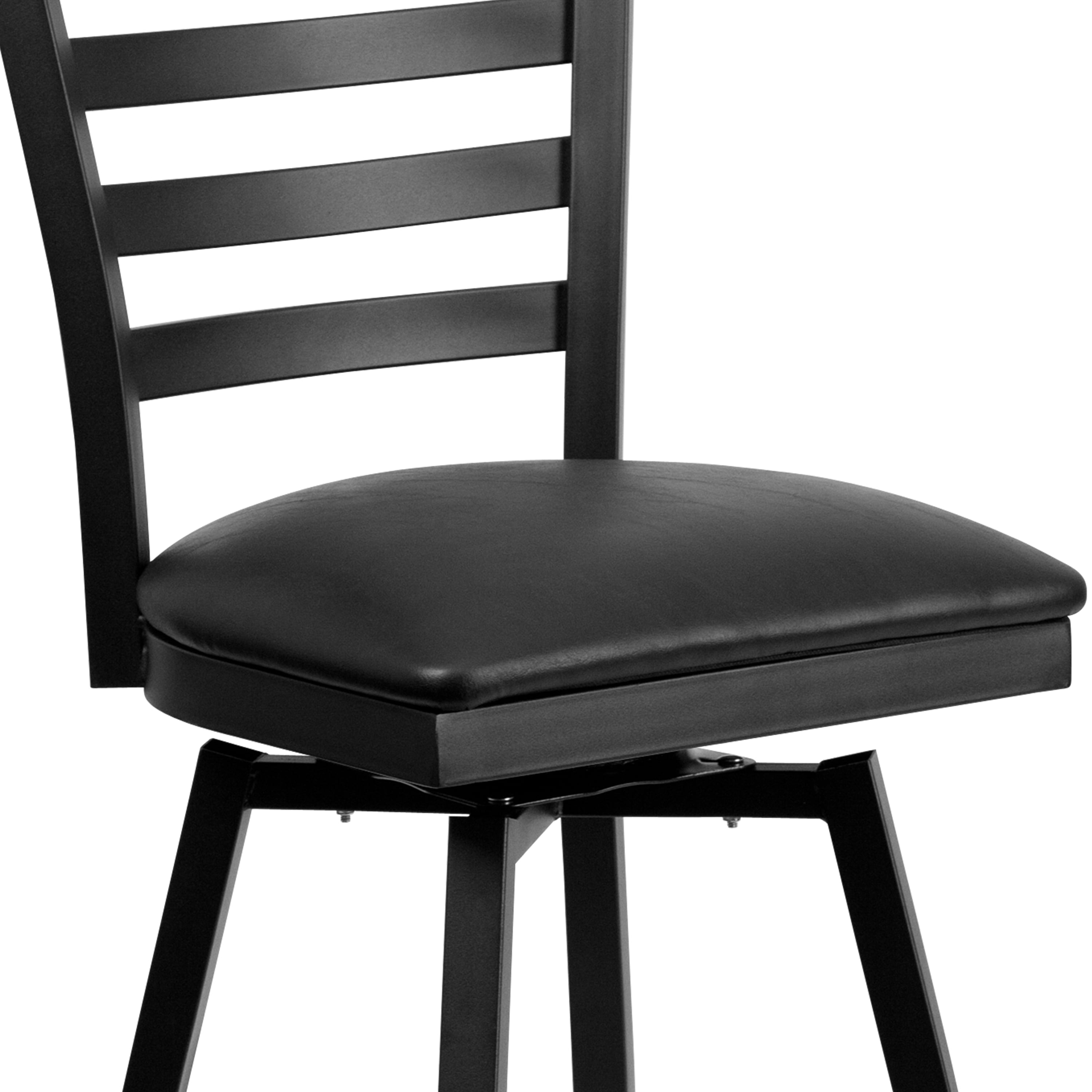 Flash Furniture HERCULES Series Black Ladder Back Swivel Metal Barstool - Black Vinyl Seat