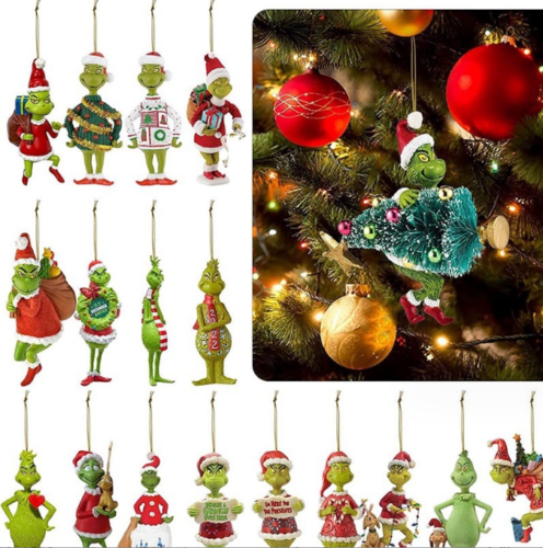 Merry Christmas Grinch Ornaments Xmas Tree Hanging Decor Figure Pendant 1-18PACK
