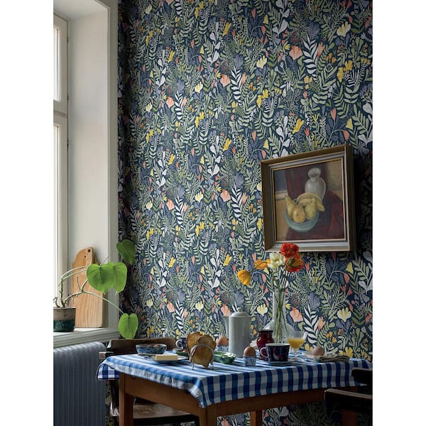 Brittsommar Navy Woodland Floral Non Woven Paper Wallpaper