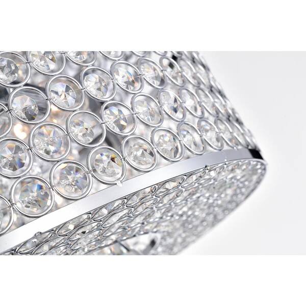 Clara 17.5 in. Glam 4-Light Chrome Flush Mount with Crystal Beaded Drum shade and Hanging Crystals