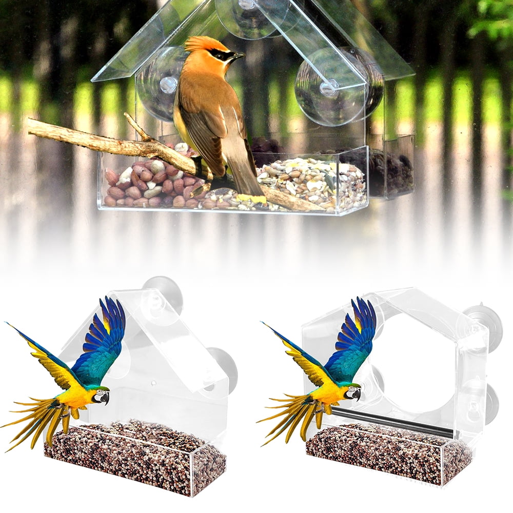 Willstar Bird Feeder Wild Bird Seed Feeder Removable Window Suction Cups Hanging Clear Viewing Feed Tray