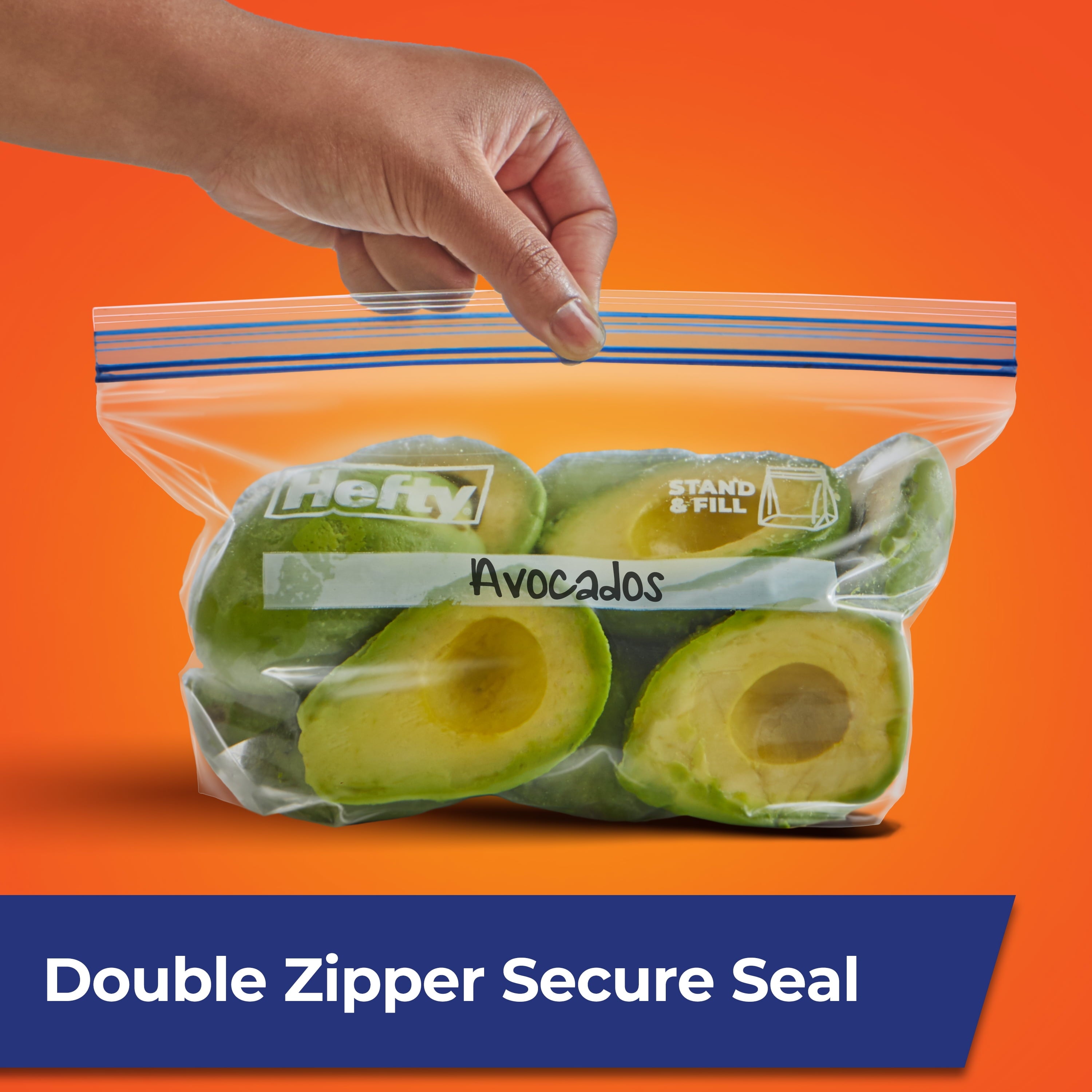 Hefty Press to Close Plastic Freezer Bags, Half Gallon Size, 40 Count