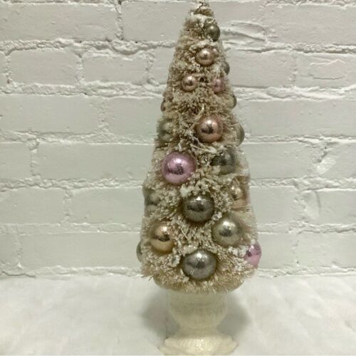Christmas Tree Center Piece Holiday Decor 15" Flocked Light Pastel Bulbs