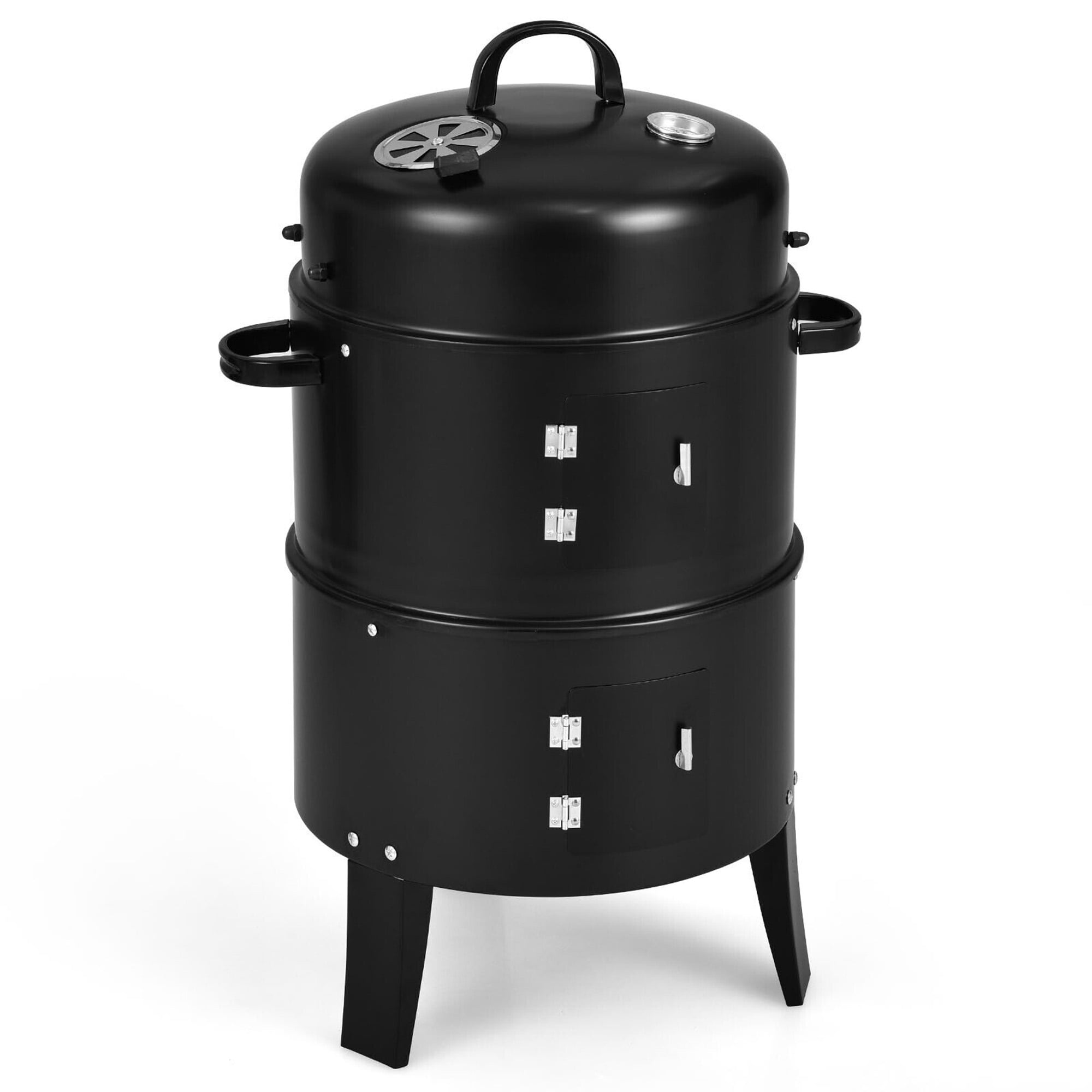 Gymax 3 in 1 Vertical Charcoal BBQ Smoker Grill Separable w/ Built-in Thermometer