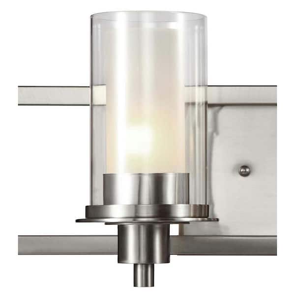 Odyssey 30 in. 4-Light Brushed Nickel Bathroom Vanity Light Fixture with Frosted Inner Glass and Clear Outer Glass