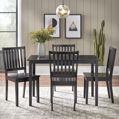 Dining Chair Set of 4 Black Sturdy Rubberwood Construction with Black