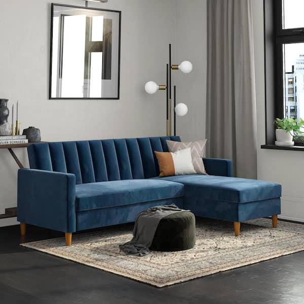 Nelly Navy Velvet Futon Sectional with Storage