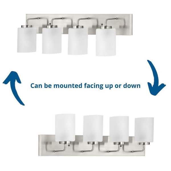 Merry Collection 30 in. 4-Light Brushed Nickel Etched Glass Transitional Bathroom Vanity Light