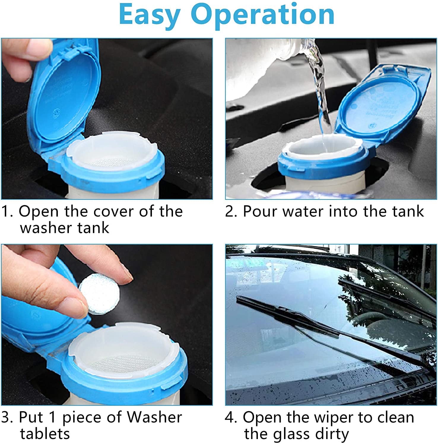 30 Pieces Car Effervescent Washer, Multifunctional Car Windshield Glass Concentrated Clean Washer Tablets, Glass Solid Wiper Cleaning Tablets for Car Kitchen Window