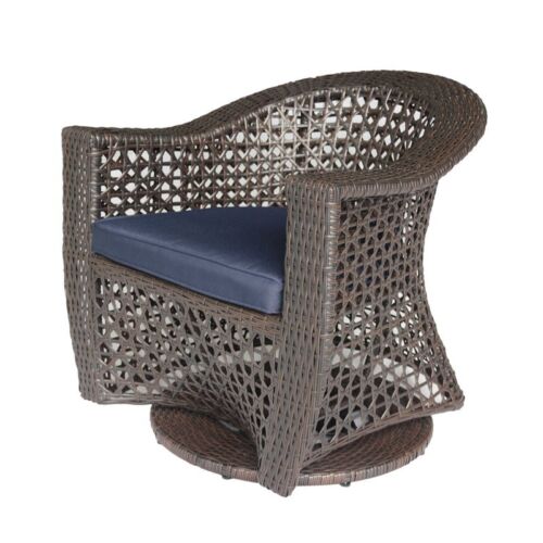 Noble House Big Sur Patio Swivel Chair Wicker with Cushion Multi-Brown/Na<wbr/>vy Blue