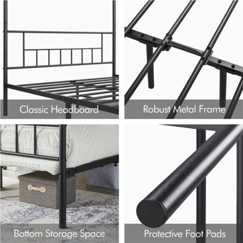 Metal Canopy Bed Frame With Headboard/Foot<wbr/>board Four-poster Bed Twin/Full/Quee<wbr/>n