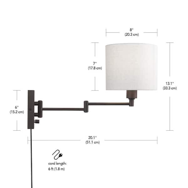 Anderson Dark Bronze Plug-In Swing Arm Wall Lamp with Beige Fabric Shade, LED Bulb Included