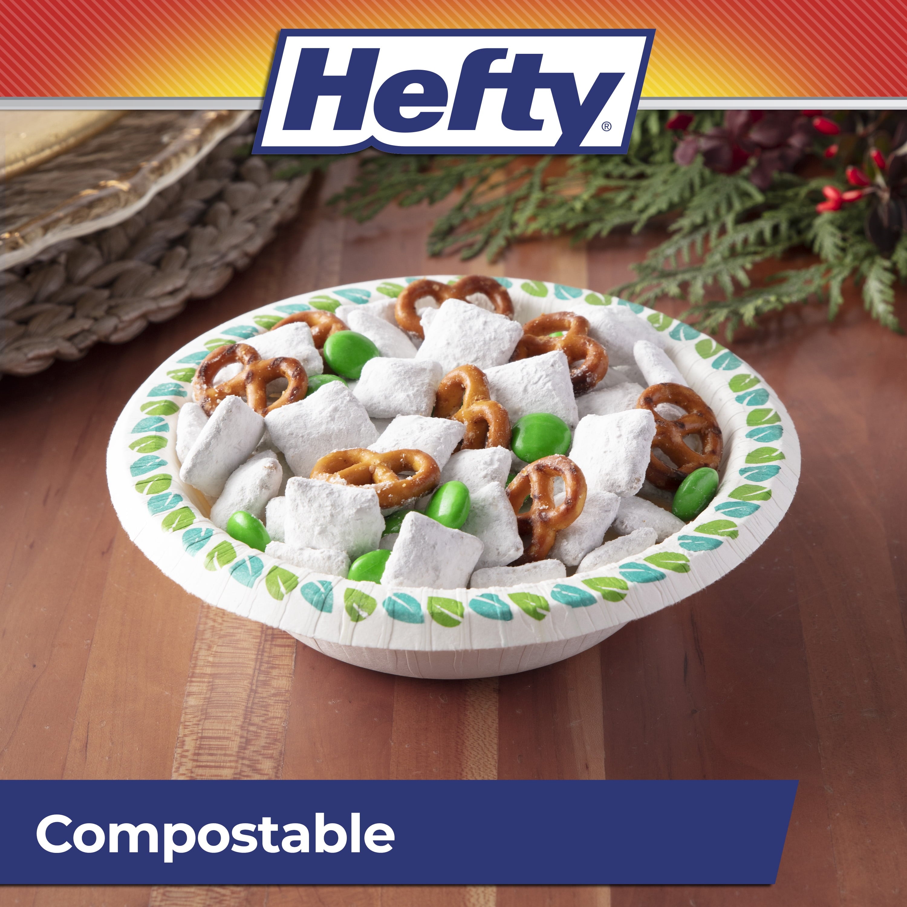 Hefty Compostable Printed Paper Bowls, 12 Ounce Capacity, 20 Count