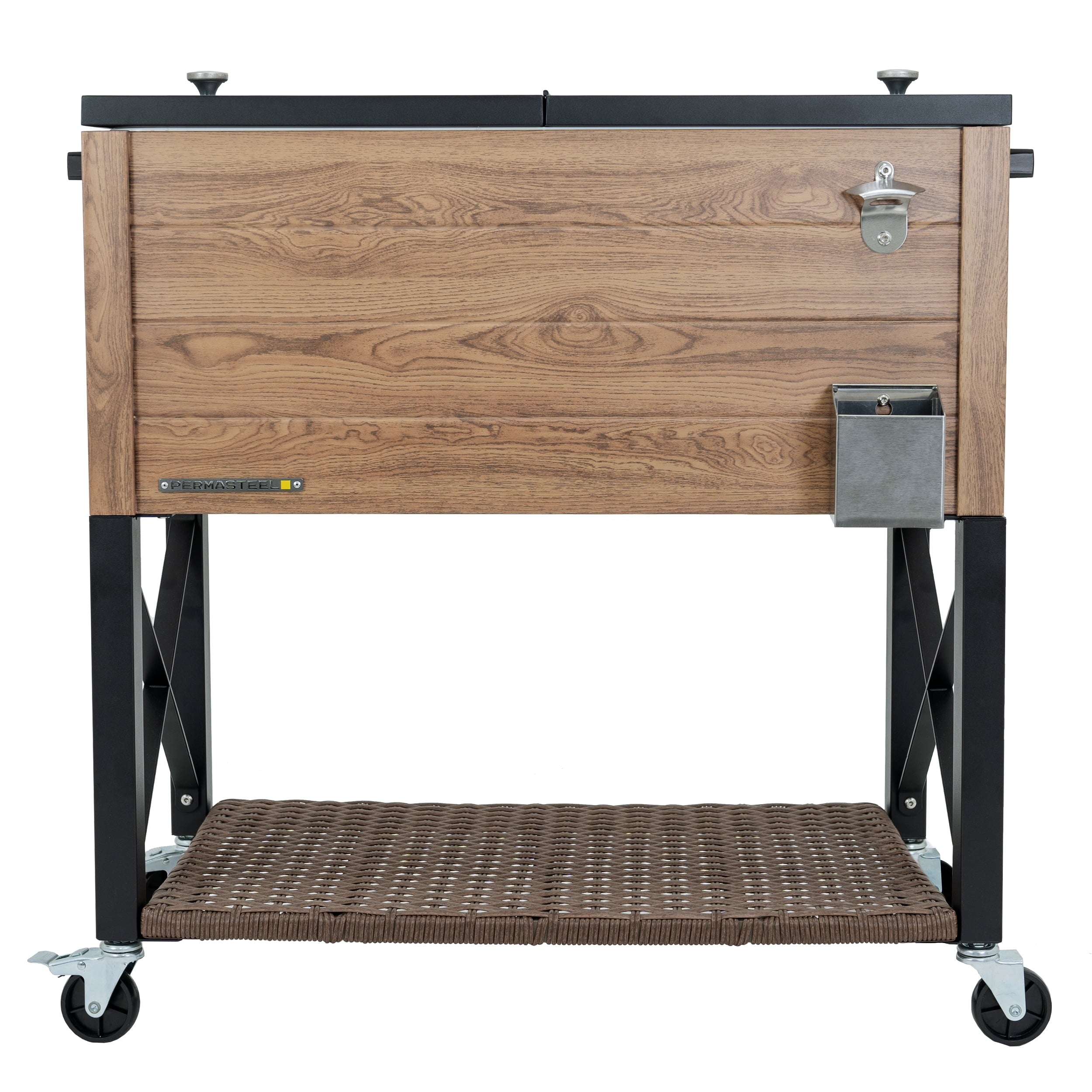 Permasteel 80-Qt Oak Wood Style Patio Cooler with Wicker Bottom