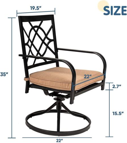 2 Patio Swivel Dining Chairs Rocker Thick Seat Cushion Metal Frame Round Armrest