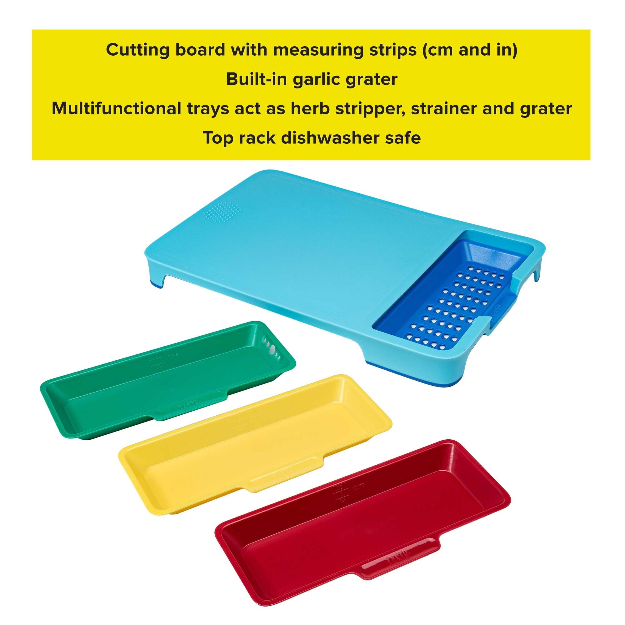 Poly Cutting Board Prep Station Set with Removable Trays, Tasty Blue, 5 Piece
