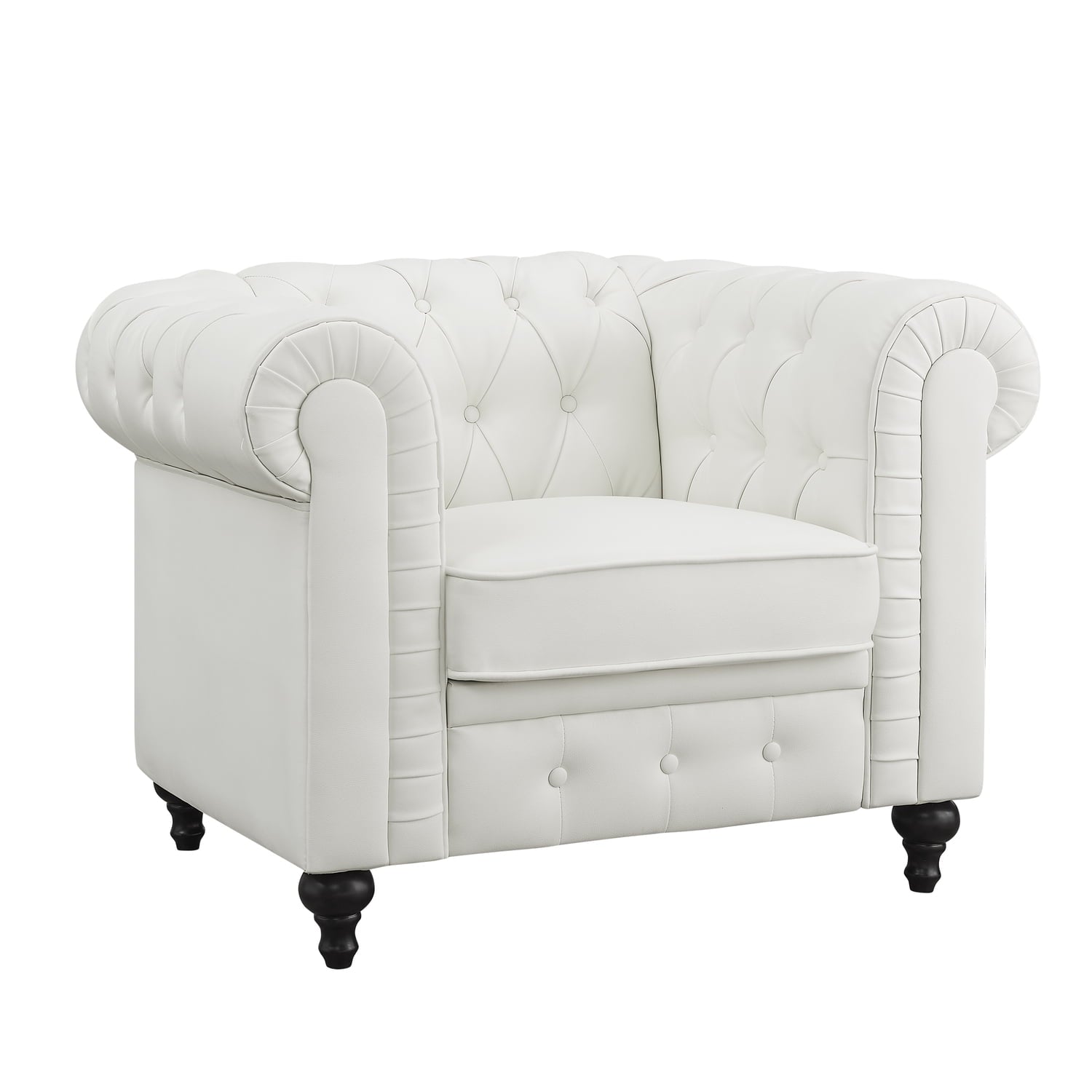 Naomi Home Emery Chesterfield Sofa & Accent Chair with Rolled Arms, Tufted Cushions, White