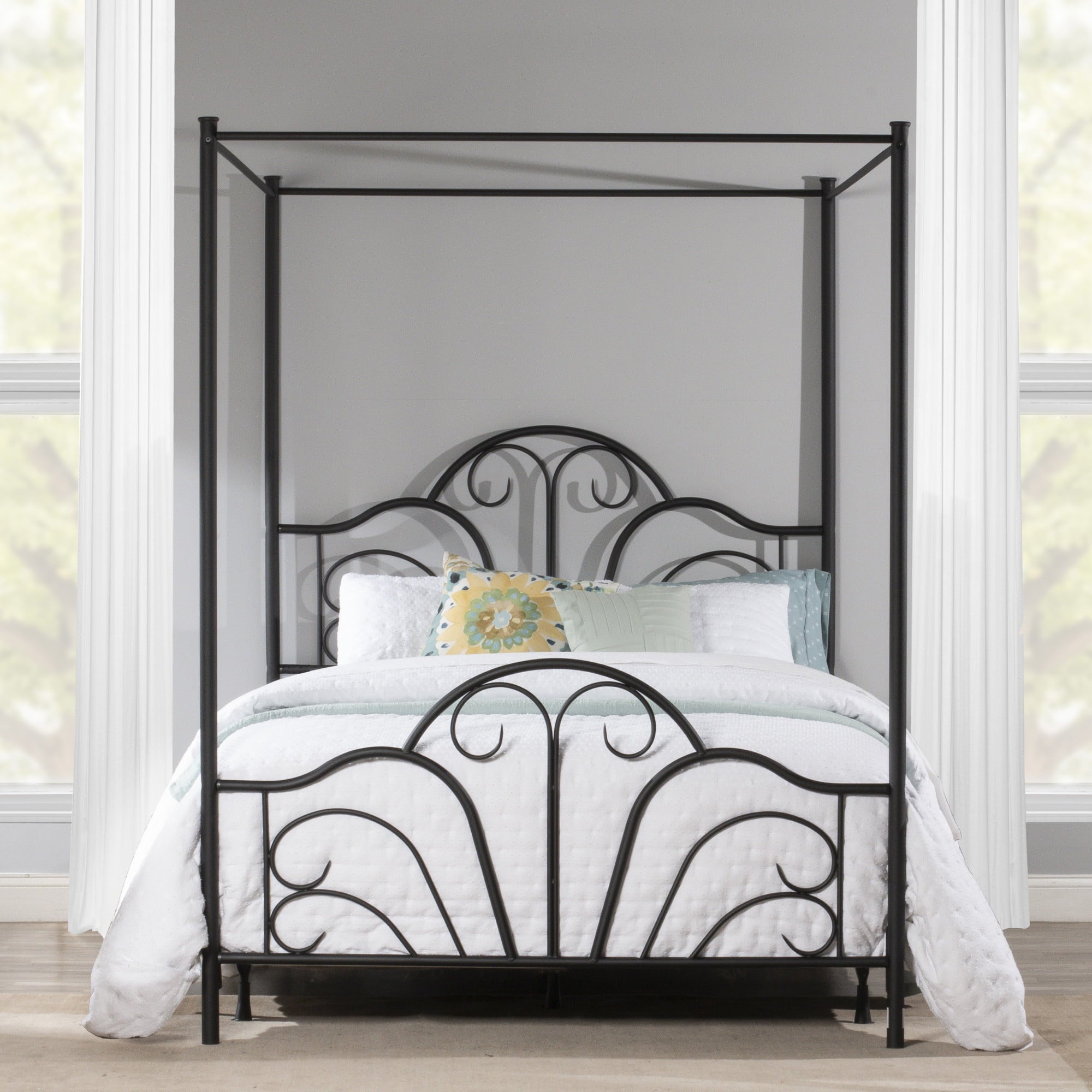 Desert Fields Dover Canopy Metal Bed Frame, Queen, Textured Black