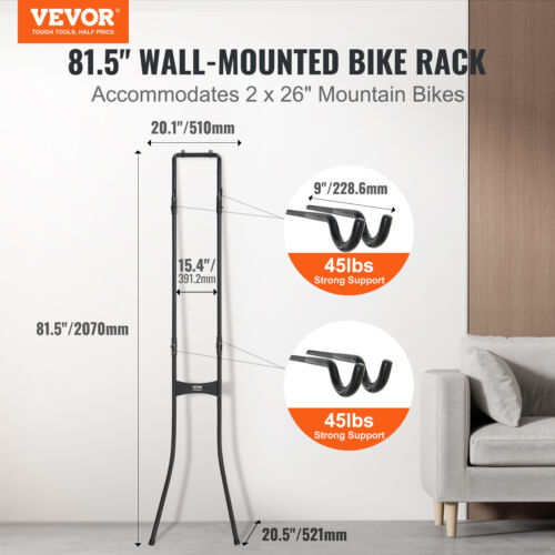 VEVOR 2 Bike Storage Rack, Free Standing Vertical Bike Rack Holds Up to 90 lbs