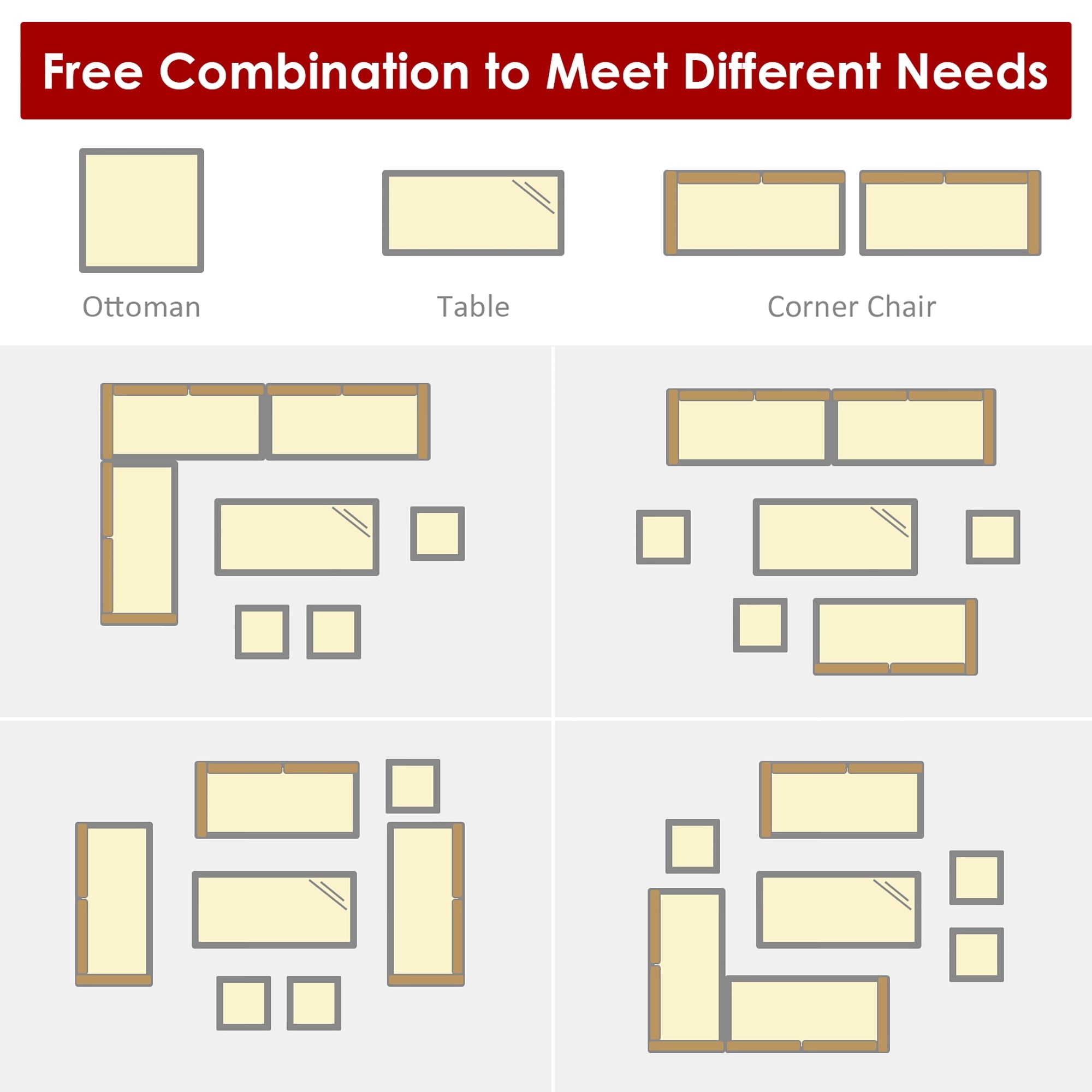 Costway 7 PCS Patio Rattan Dining Set Sectional Sofa Couch Ottoman Garden Red