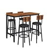 SYNGAR 5 Piece Bar Table Set, Modern Counter Height Dining Set, Home Dining Table and Chairs Set for 4, Kitchen Breakfast Table Set with 4 Cushioned Stools, Bistro Pub Table Set, Rustic Brown