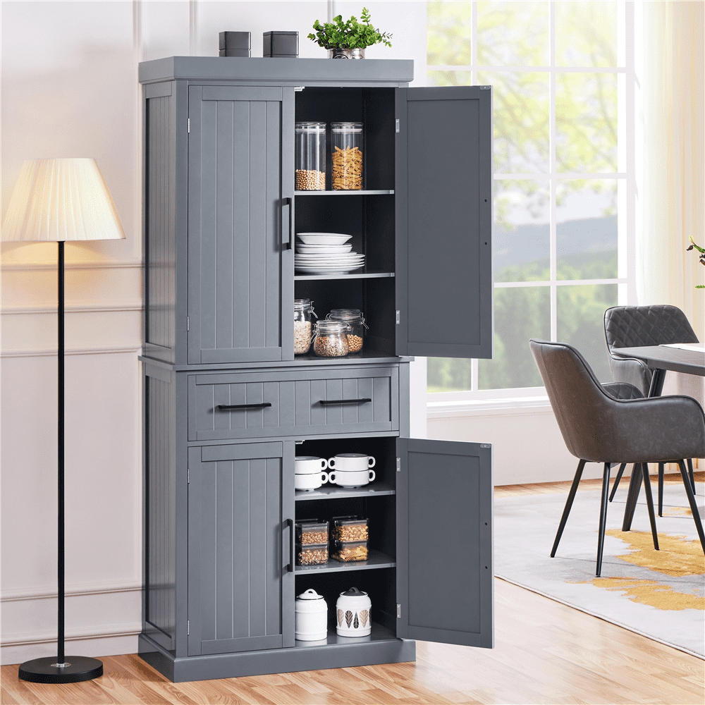 Easyfashion 72.5'' H Freestanding Pantry Cabinet with Doors and Adjustable Shelves,Dark Gray