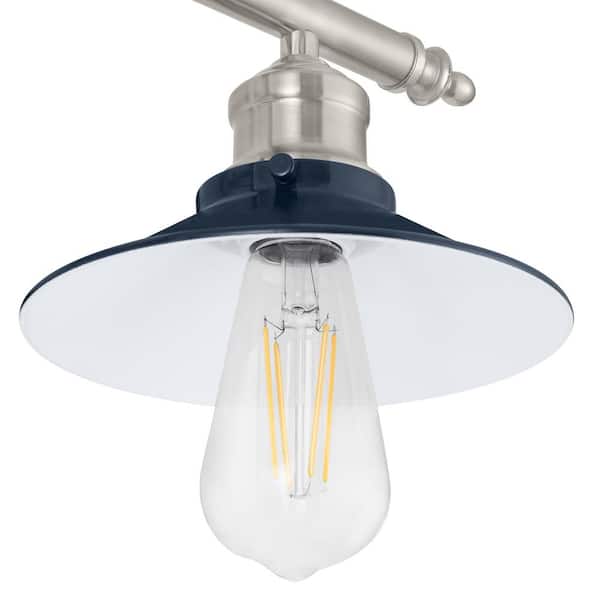 Glenhurst 25 in. 3-Light Industrial Farmhouse Cobalt and Brushed Nickel Bathroom Vanity Light Fixture with Metal Shades