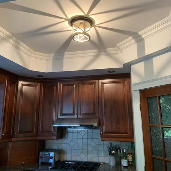 9.75 in. 1-Light Oil-Rubbed Bronze and Briarwood Finish Cage Drum Flush Mount