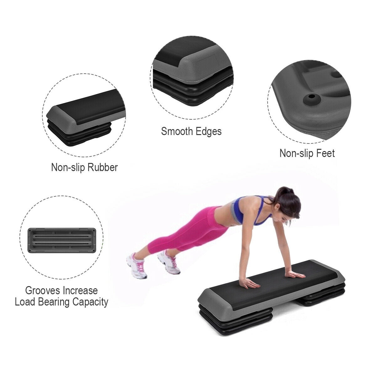 Fitness Aerobic Step 43'' Cardio Adjust 4'' - 6'' - 8'' Exercise Stepper w/Risers