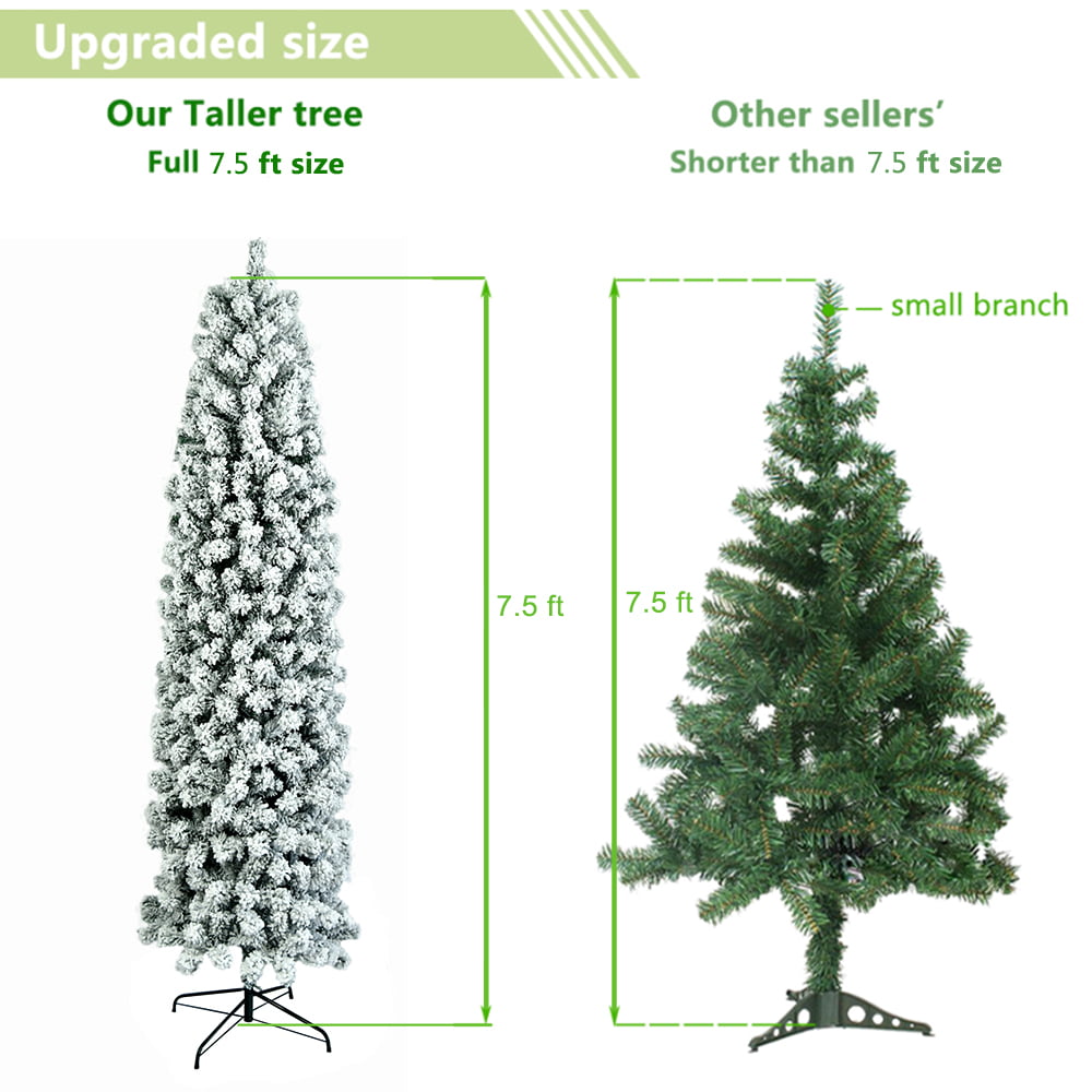 Ktaxon 7.5FT Artificial Slim Pencil Flocked Christmas Tree, with 641 Tips