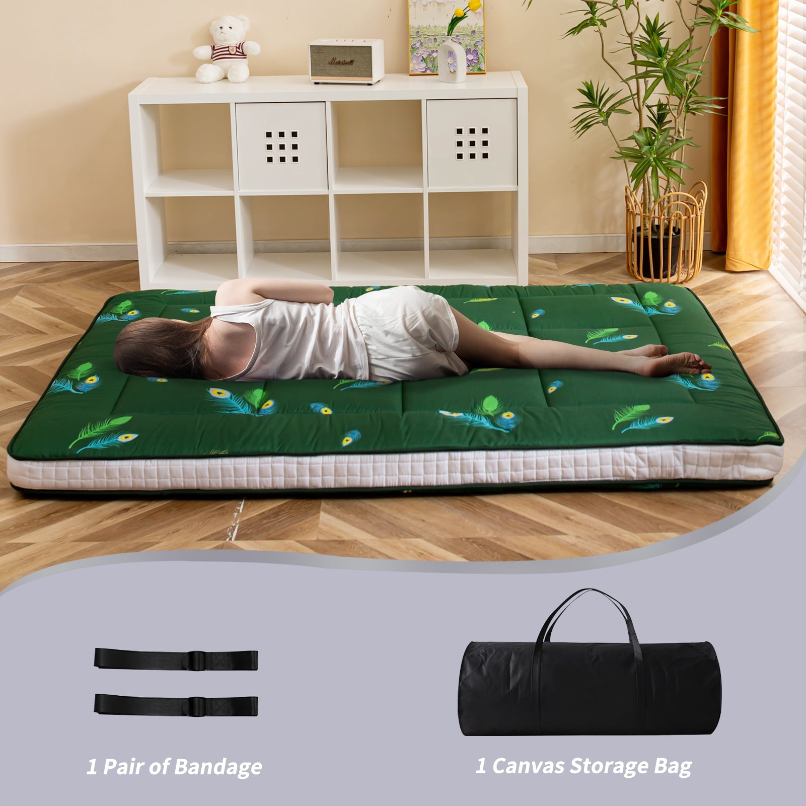 Thick Futon Floor Mattress, Padded Japanese Folding Roll Up Mattress Sleeping Pad, Foldable Camping Portable Mattress Shikibuton