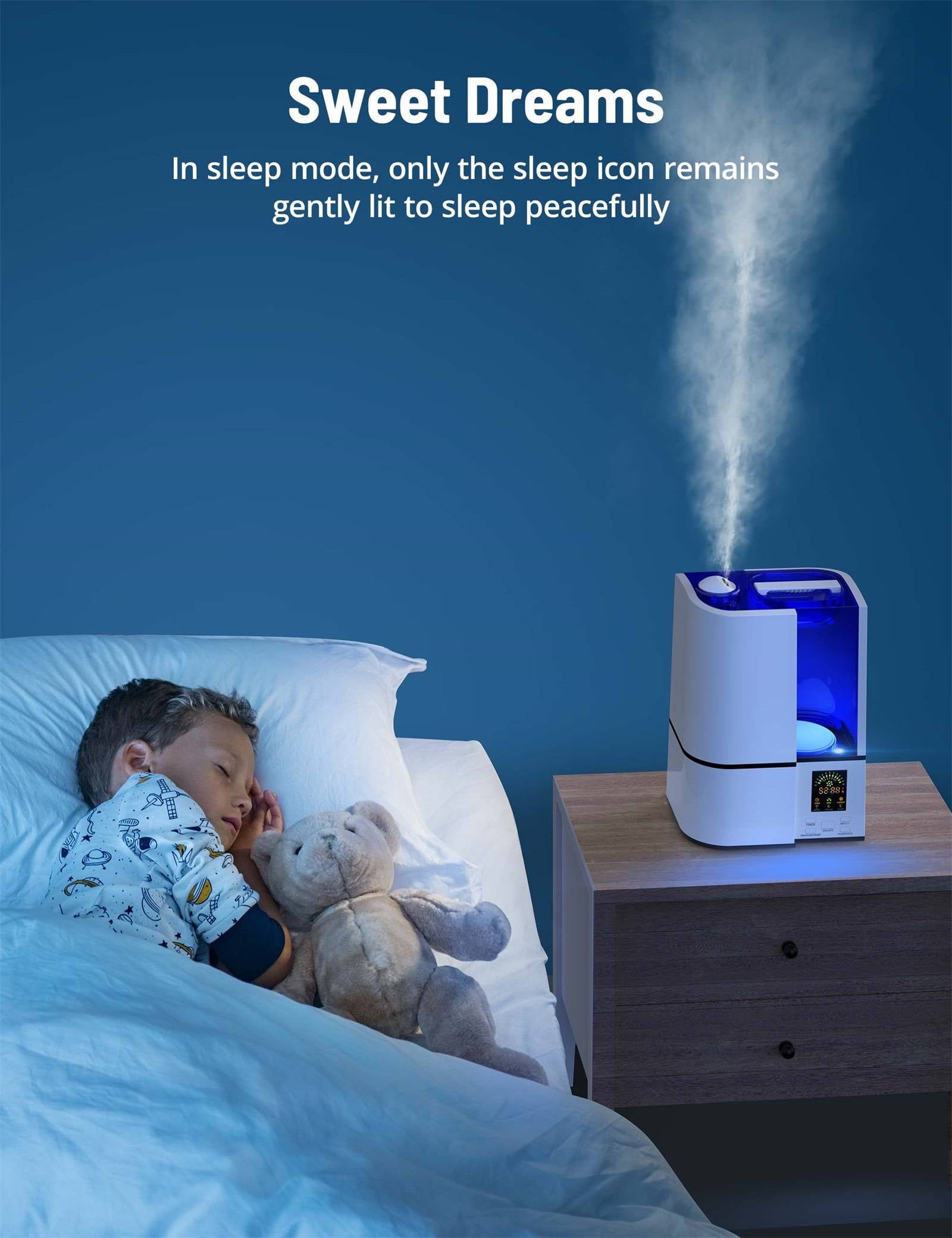 Humidifiers, 4L Cool Mist Ultrasonic Humidifier for Bedroom Home Large Room, LED Display With Humidistat, Waterless Auto Shut-Off Blue (1.06 Gallon, US 110V), White
