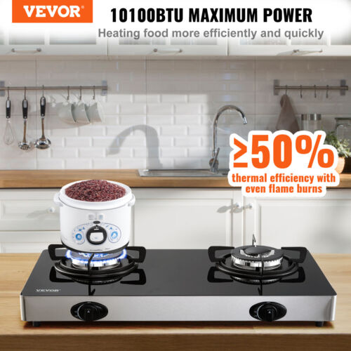VEVOR Portable Gas Cooktop 2 Burners NG Gas Stove Outdoor Camping