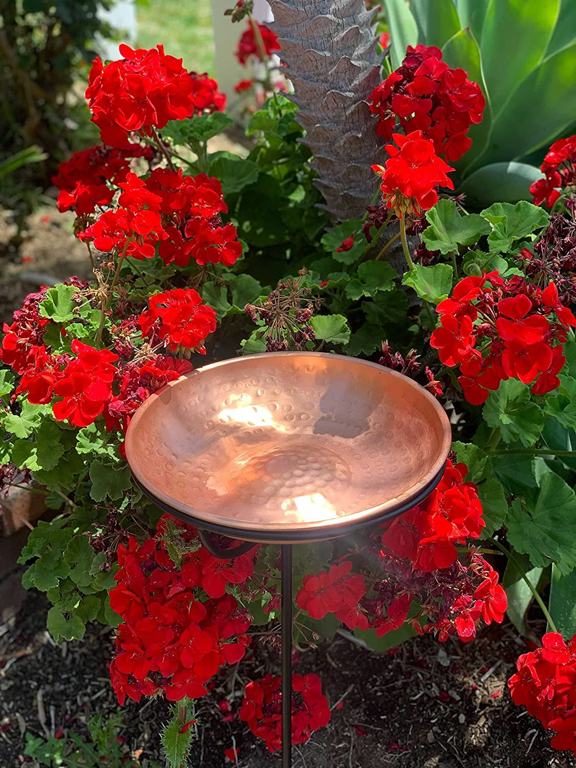 Monarch Abode Pure Copper 11 inch Diameter Bird Bath, Bird Feeder with 34 inch Iron Stand