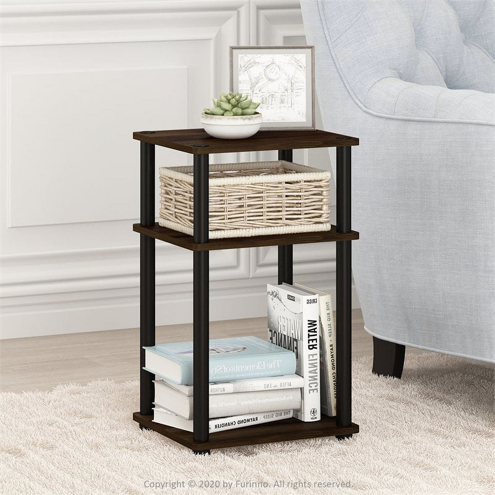 Furinno Just 3-Tier Turn-N-Tube End Table, 1-Pack, Columbia Walnut/Black