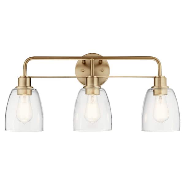 Meller 24.25 in. 3-Light Champagne Bronze Vintage Bathroom Vanity Light with Clear Glass