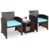 Costway 3PCS Patio Rattan Wicker Furniture Cushion Sofa Coffee Table Red