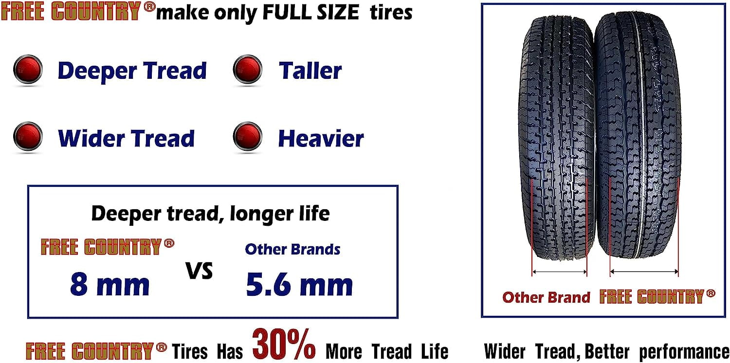Free Country Trailer Tires ST 205/75R15 8 Ply /Load Range D w/Scuff Guard, Set 2