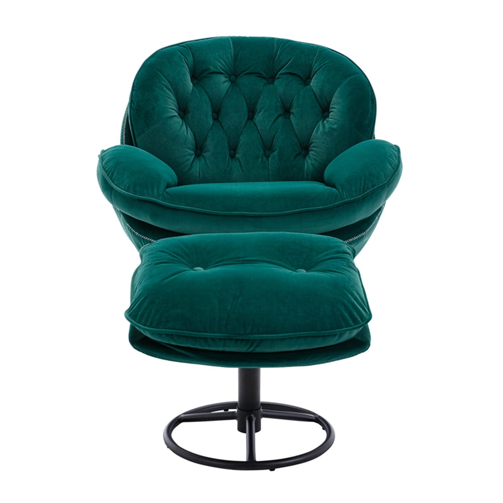 Velvet Swivel Accent Chair with Ottoman Set, Modern Lounge Chair with Footrest and Metal Base Comfy Armchair with 360 Degree Swiveling Single Sofa Chair Accent Chairs for Living Room, Green