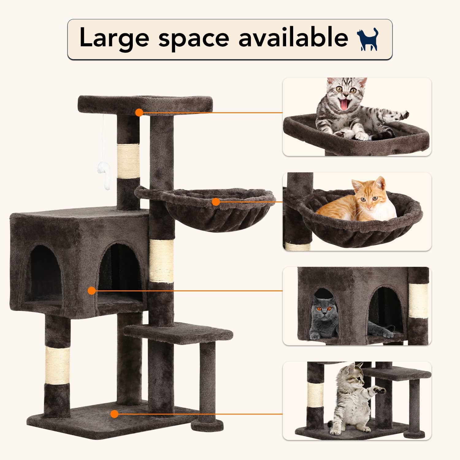 BestPet 36 inch Tall Cat Tower with Cat Scratching Post,with Cat Hammock & Funny Toy,Dark Gray